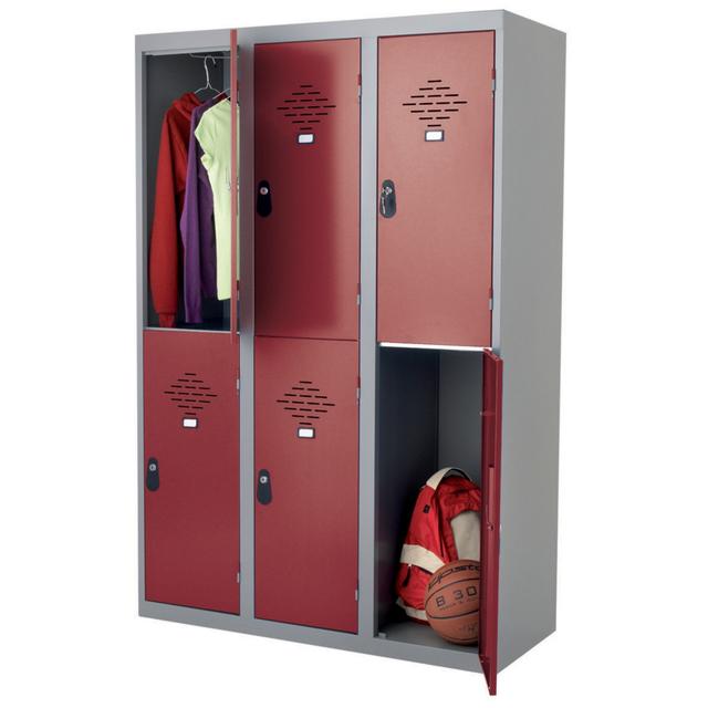 Vestiaires Multicases monoblocs 3 colonnes 2 cases gris / rouge largeur 400 mm on Productcaster.