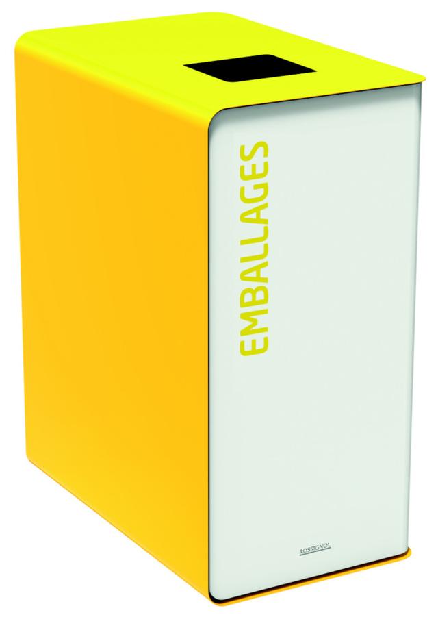 Borne de tri sélectif 65l sans serrureure - cubatri - blanc / jaune colza - emballages - ouverture 170x170mm on Productcaster.