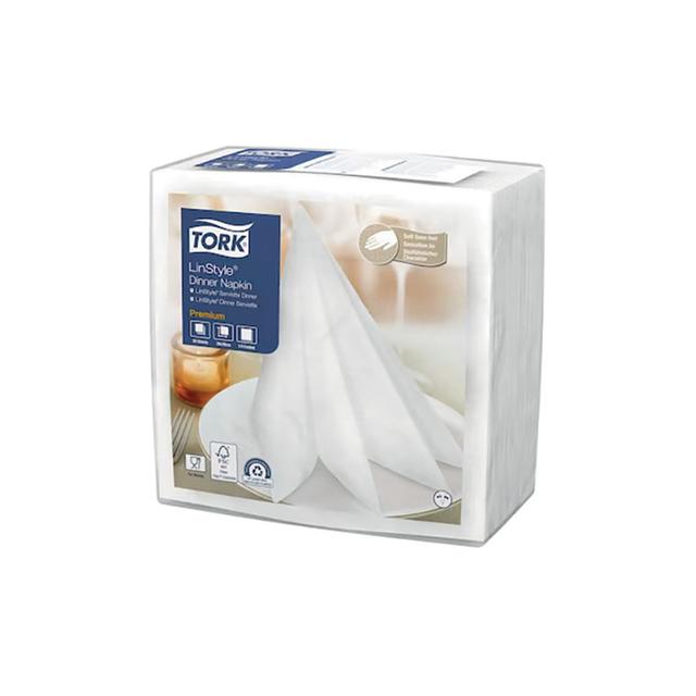 Serviettes de table non tissé Dinner Linstyle Tork, coloris blanc, le colis de 50 on Productcaster.