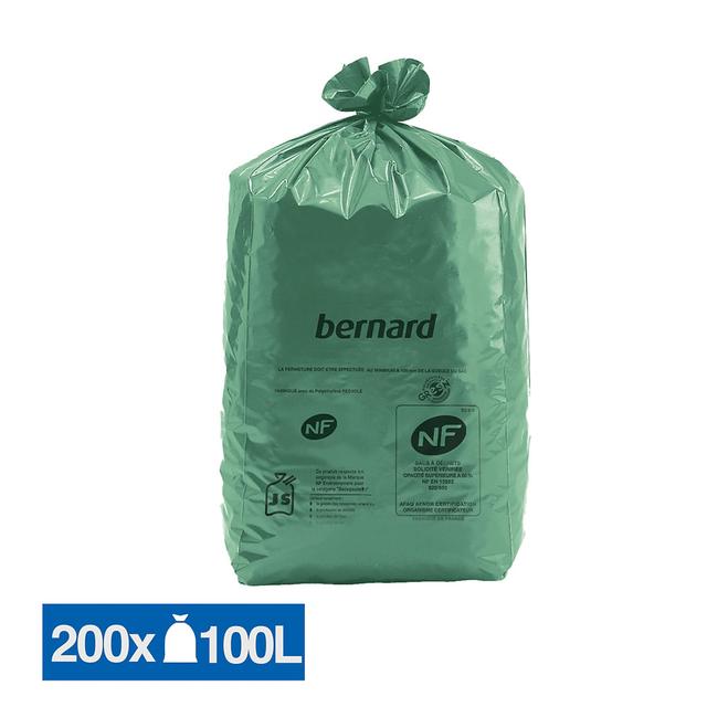 Sacs poubelle déchets lourds Bernard Green NF verts 100 L, lot de 200 on Productcaster.