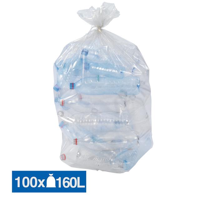 Sacs poubelle déchets courants translucides recyclés 160 L, lot de 100 on Productcaster.