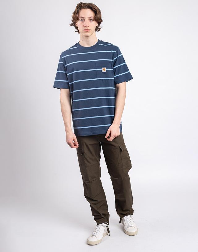Carhartt WIP S/S Aiken Pocket T-Shirt Aiken Stripe, Dusky Blue XL on Productcaster.