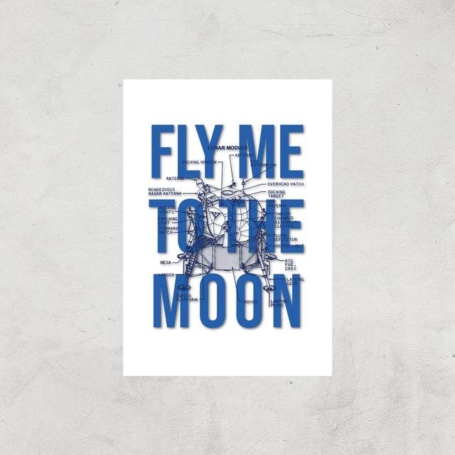 Fly Me To The Moon Blue Print Art Print - A4 - Print Only on Productcaster.