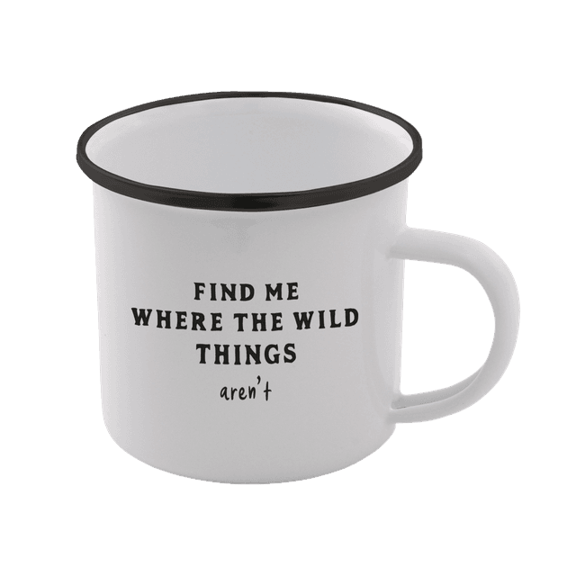 Find Me Where The Wild Things Aren't Enamel Mug – White on Productcaster.