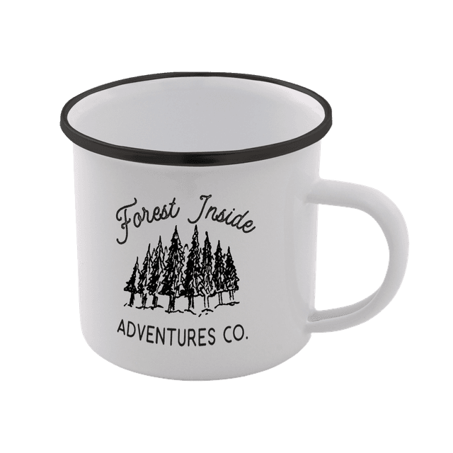 Forest Inside Adventures Co. Enamel Mug – White on Productcaster.