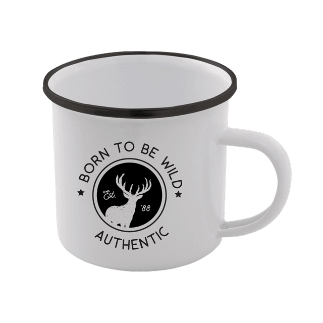 Born To Be Wild Enamel Mug – White on Productcaster.