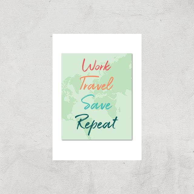 Work Travel Save Repeat Background Art Print - A3 - Print Only on Productcaster.