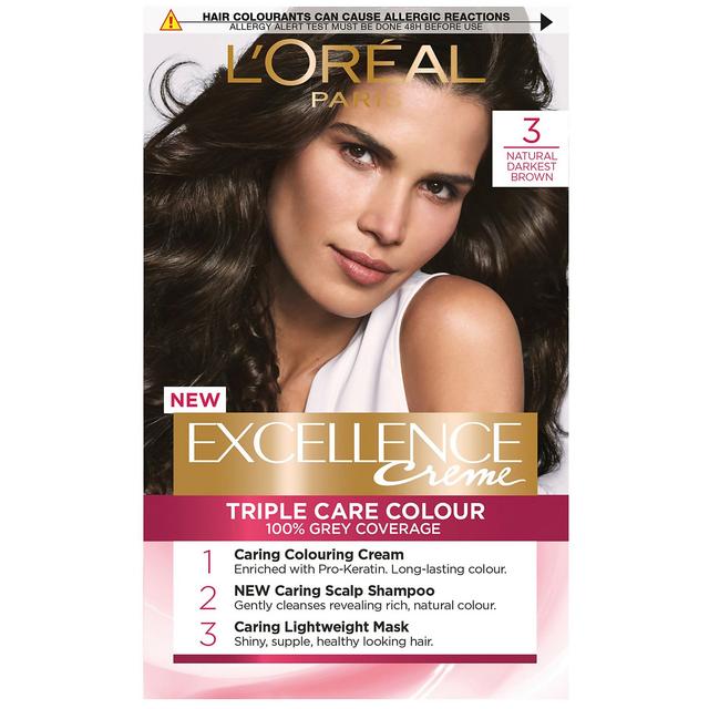 L'Oréal Paris Excellence Crème Permanent Hair Dye (Various Shades) - 3 Natural Darkest Brown on Productcaster.