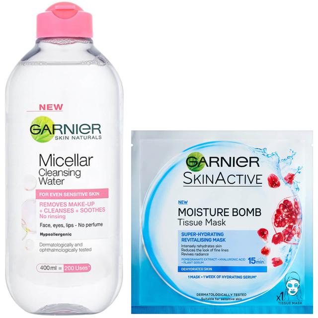 Garnier Micellar Water Sensitive Skin and Hydrating Face Sheet Mask for Dehydrated Skin Kit Exclusive (Worth £8.98) on Productcaster.