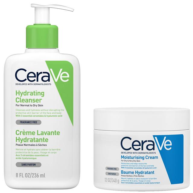 CeraVe Daily Deep Hydration 2-Step Routine for Normal to Dry Skin, Cleanser and Moisturiser with Hyaluronic Acid on Productcaster.