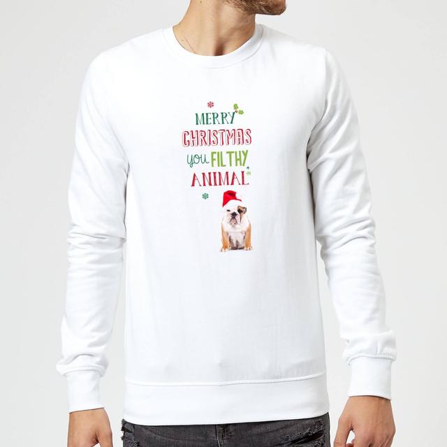 Merry Christmas bulldog Sweatshirt - White - M - White on Productcaster.