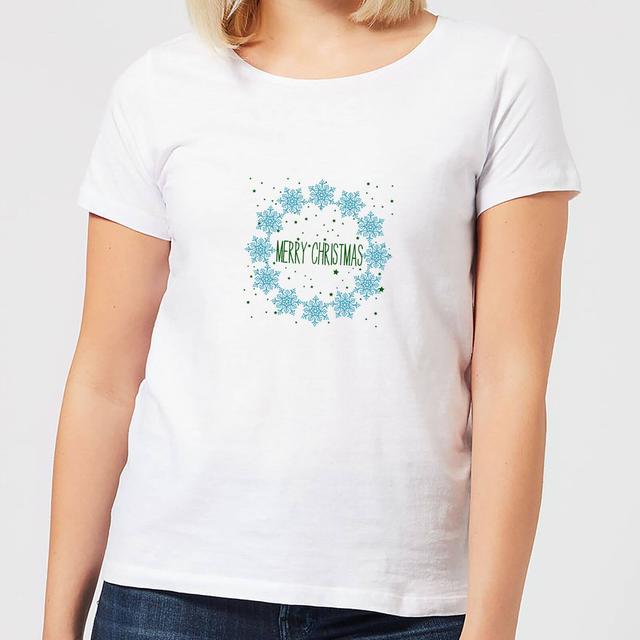 Merry Christmas flakes Women's T-Shirt - White - L on Productcaster.