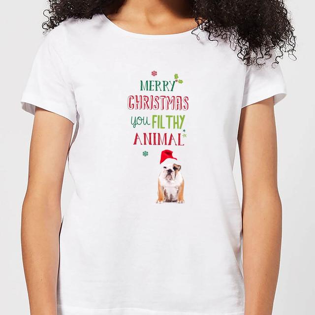 Merry Christmas bulldog Women's T-Shirt - White - S - Weiß on Productcaster.