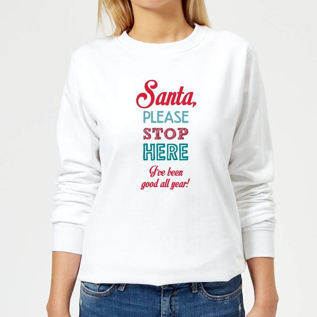 Stop here santa Women's Sweatshirt - White - XXL - Weiß on Productcaster.