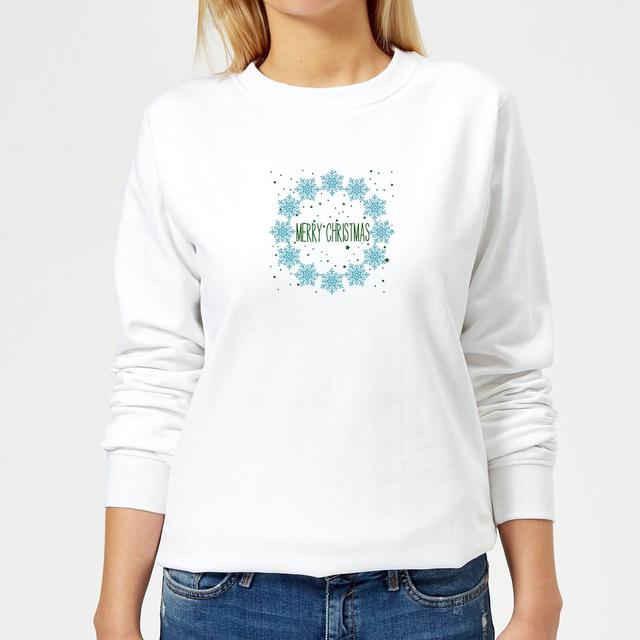 Merry Christmas flakes Women's Jumper - White - XS - White on Productcaster.