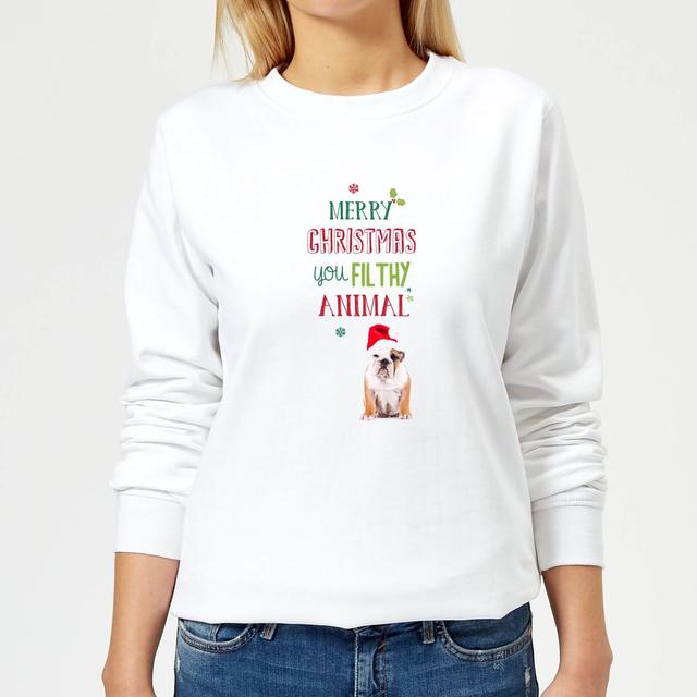 Merry Christmas bulldog Women's Jumper - White - XL - White on Productcaster.