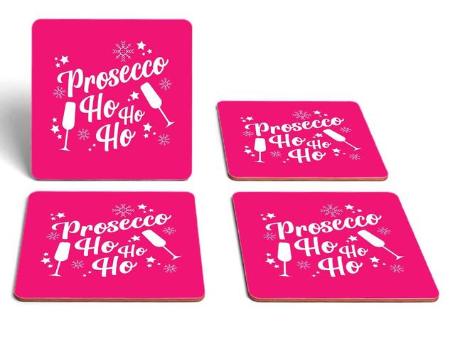 Prosecco Ho Ho Ho Square Coaster Set on Productcaster.