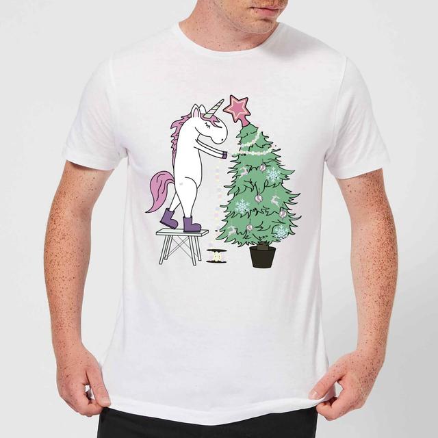 Unicorn Decorating The Christmas Tree Men's T-Shirt - White - M on Productcaster.