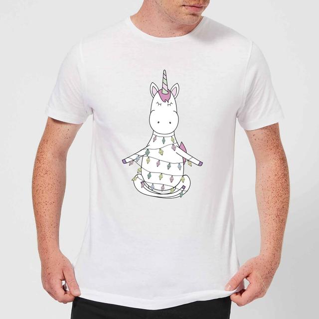 Unicorn Wrapped In Christmas Lights Men's T-Shirt - White - M - White on Productcaster.