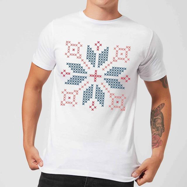 Cross Stitch Festive Shape Men's T-Shirt - White - 5XL - Weiß on Productcaster.