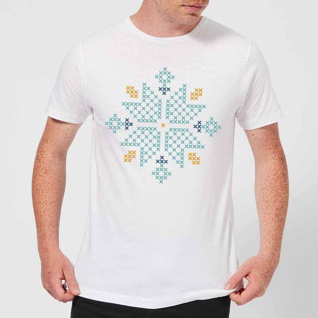 Cross Stitch Snow Flake Men's T-Shirt - White - M - Weiß on Productcaster.