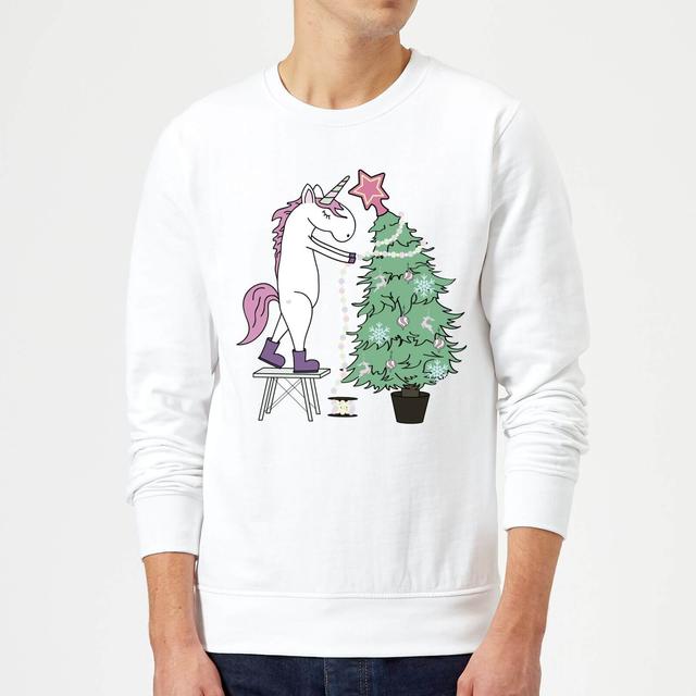 Unicorn Decorating The Christmas Tree Sweatshirt - White - M - Weiß on Productcaster.