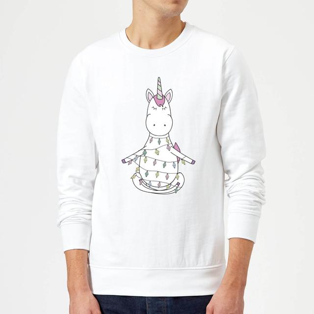 Unicorn Wrapped In Christmas Lights Sweatshirt - White - XXL - Weiß on Productcaster.