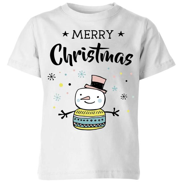 Merry Christmas Snowman Kids' T-Shirt - White - 7-8 Jahre - Weiß on Productcaster.