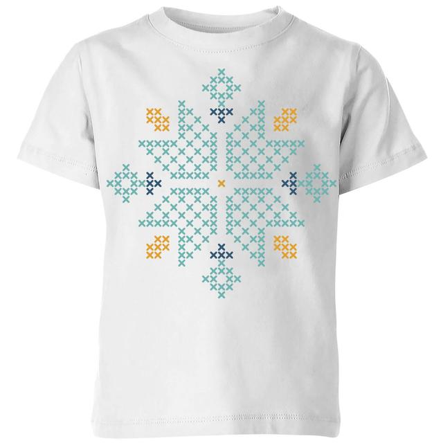 Cross Stitch Snow Flake Kids' T-Shirt - White - 11-12 Jahre - Weiß on Productcaster.