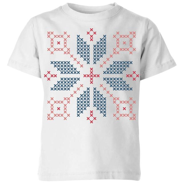 Cross Stitch Festive Shape Kids' T-Shirt - White - 5-6 Years - White on Productcaster.