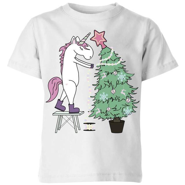 Unicorn Decorating The Christmas Tree Kids' T-Shirt - White - 5-6 Years - White on Productcaster.