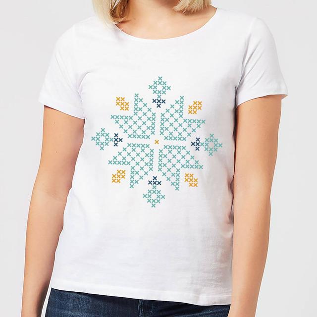 Cross Stitch Snow Flake Women's T-Shirt - White - M - Weiß on Productcaster.