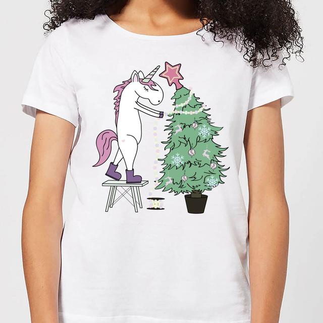 Unicorn Decorating The Christmas Tree Women's T-Shirt - White - XL - Weiß on Productcaster.