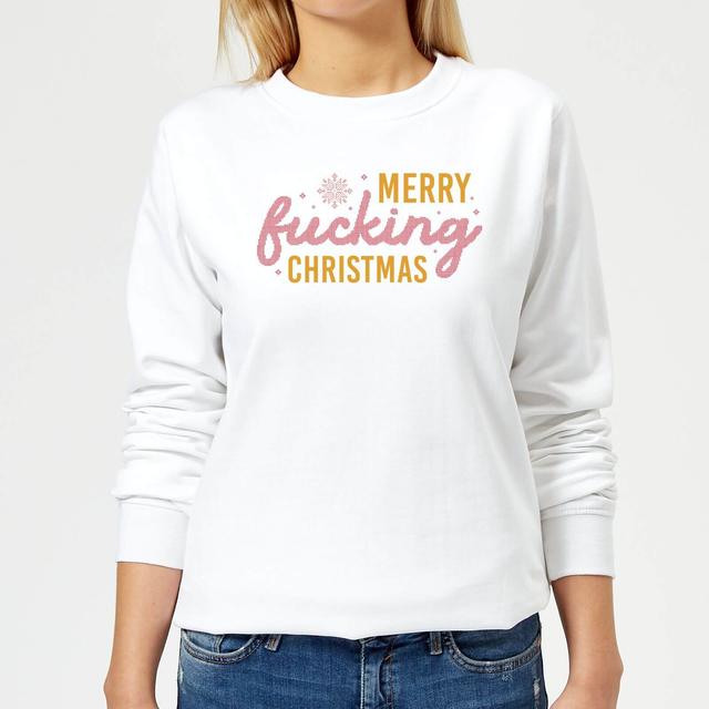 Cross Stitch Merry Fucking Christmas Women's Sweatshirt - White - M on Productcaster.