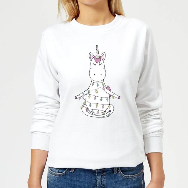 Unicorn Wrapped In Christmas Lights Women's Sweatshirt - White - XXL - White on Productcaster.