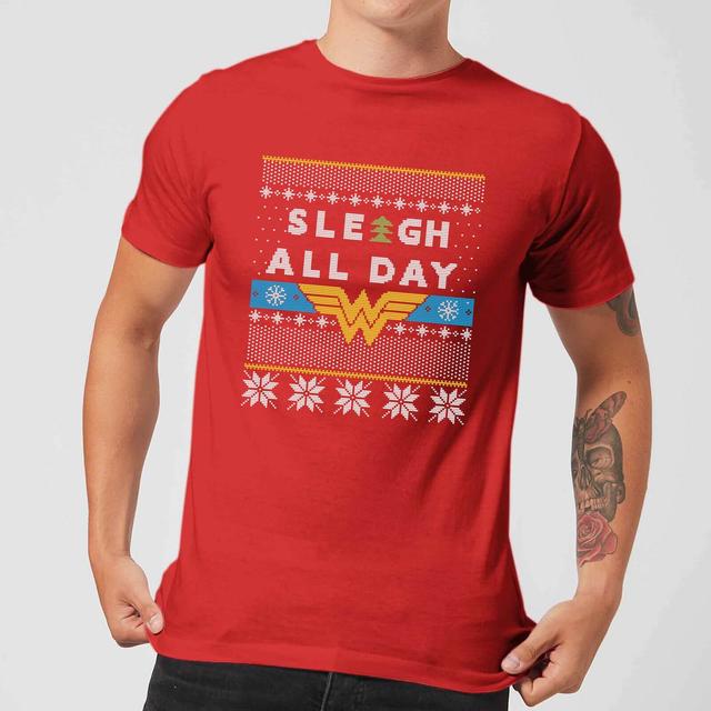 Wonder Woman 'Sleigh All Day Men's Christmas T-Shirt - Red - XL on Productcaster.