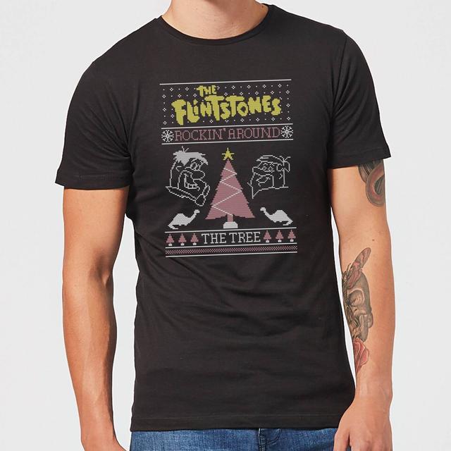 Flintstones Rockin Around The Tree Men's Christmas T-Shirt - Black - S on Productcaster.