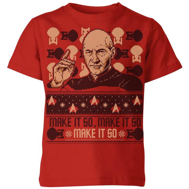 Star Trek: The Next Generation Make It So Kids' Christmas T-Shirt - Red - 5-6 år on Productcaster.