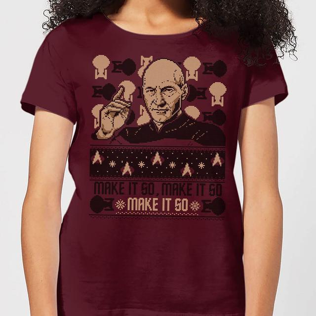 Camiseta navideña para mujer de Star Trek: The Next Generation Make It So Christams - Burdeos - XXL on Productcaster.