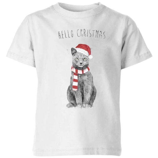 Balazs Solti Hello Christmas Cat Kids' T-Shirt - White - 11-12 Jahre - Weiß on Productcaster.