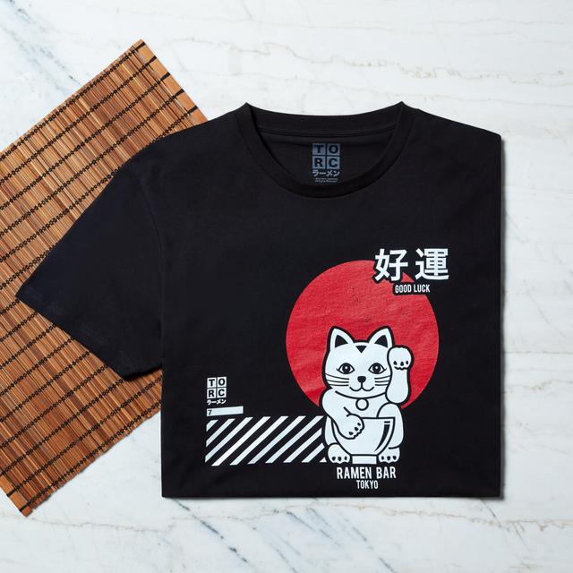 Ramen Glückliche Katze T-Shirt - Schwarz - XXL on Productcaster.