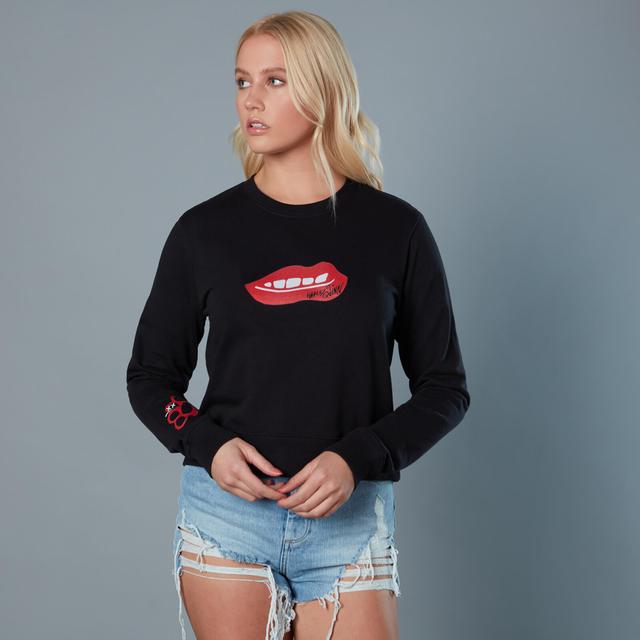 Sudadera corta Birds of Prey Red Lips and Knuckduster - Mujer - Negro - S on Productcaster.