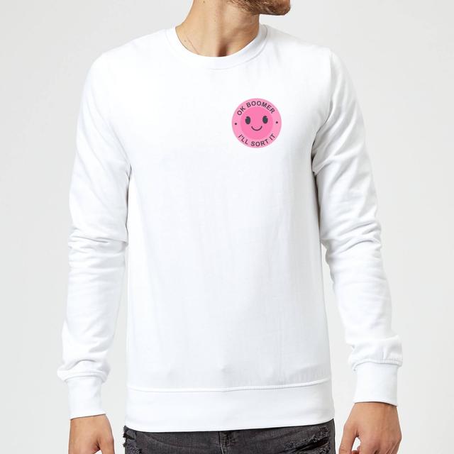 Ok Boomer Pink Smile Pocket Print Sweatshirt - White - XXL - Weiß on Productcaster.