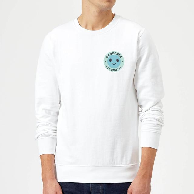 Ok Boomer Blue Smile Pocket Print Sweatshirt - White - M - White on Productcaster.