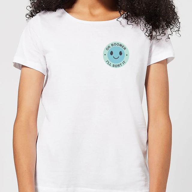 Ok Boomer Blue Smile Pocket Print Women's T-Shirt - White - XL - Weiß on Productcaster.