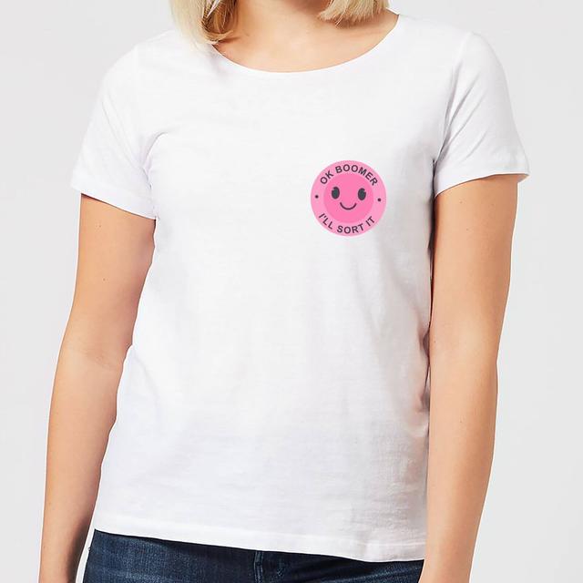 Ok Boomer Pink Smile Pocket Print Women's T-Shirt - White - XL - White on Productcaster.