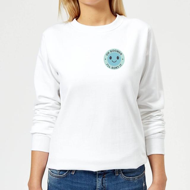 Ok Boomer Blue Smile Pocket Print Women's Sweatshirt - White - S - Weiß on Productcaster.