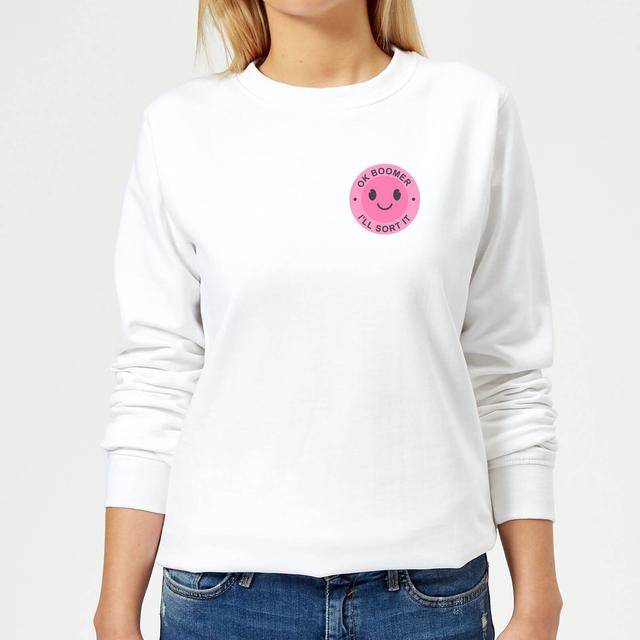 Ok Boomer Pink Smile Pocket Print Women's Sweatshirt - White - M - Weiß on Productcaster.