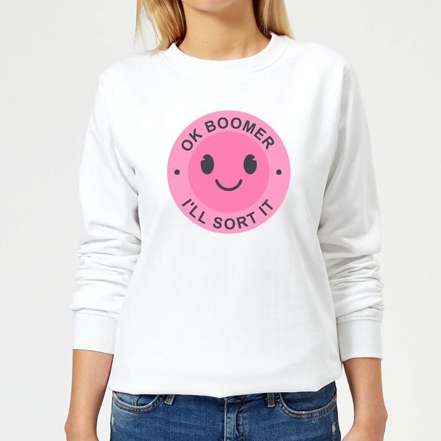 Ok Boomer Pink Smile Women's Sweatshirt - White - XL - Weiß on Productcaster.