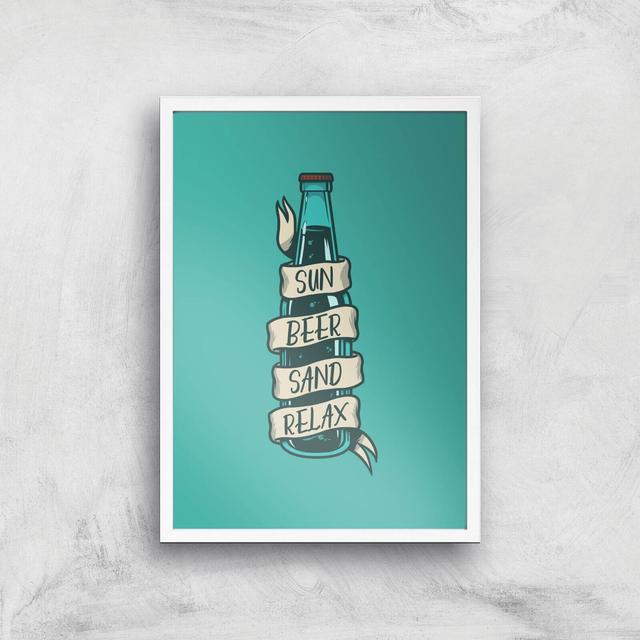 Sun Beer Sand Relax Art Print - A2 - White Frame on Productcaster.